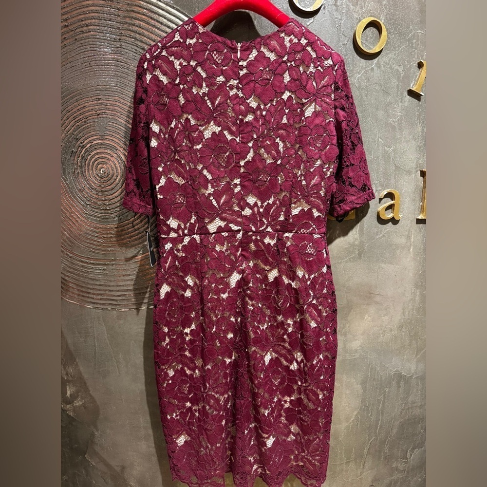 NWT Ellen Tracy Burgundy Lace Midi Dress size 6 - Picture 2 of 6